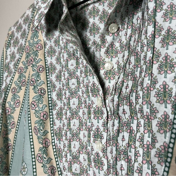 Soft‎ Surroundings Women Tunic Top Large Green Tan Popover Henley Dress Brunch - Picture 3 of 12